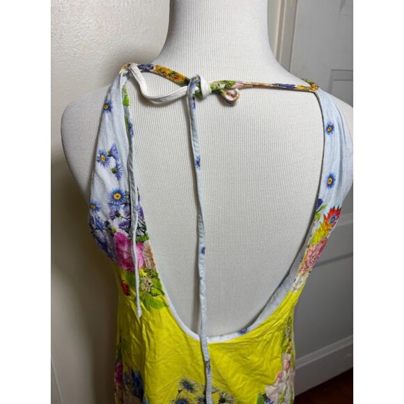 Farm Rio Mini Dress Floral Low Back Medium Yellow Maximalist Vacation Resort - Picture 3 of 5